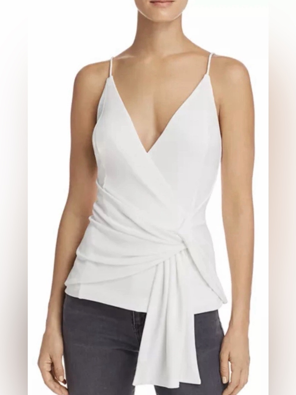 C/MEO Collective Interrupt Top White Draped Wrap Cami with Side Drape